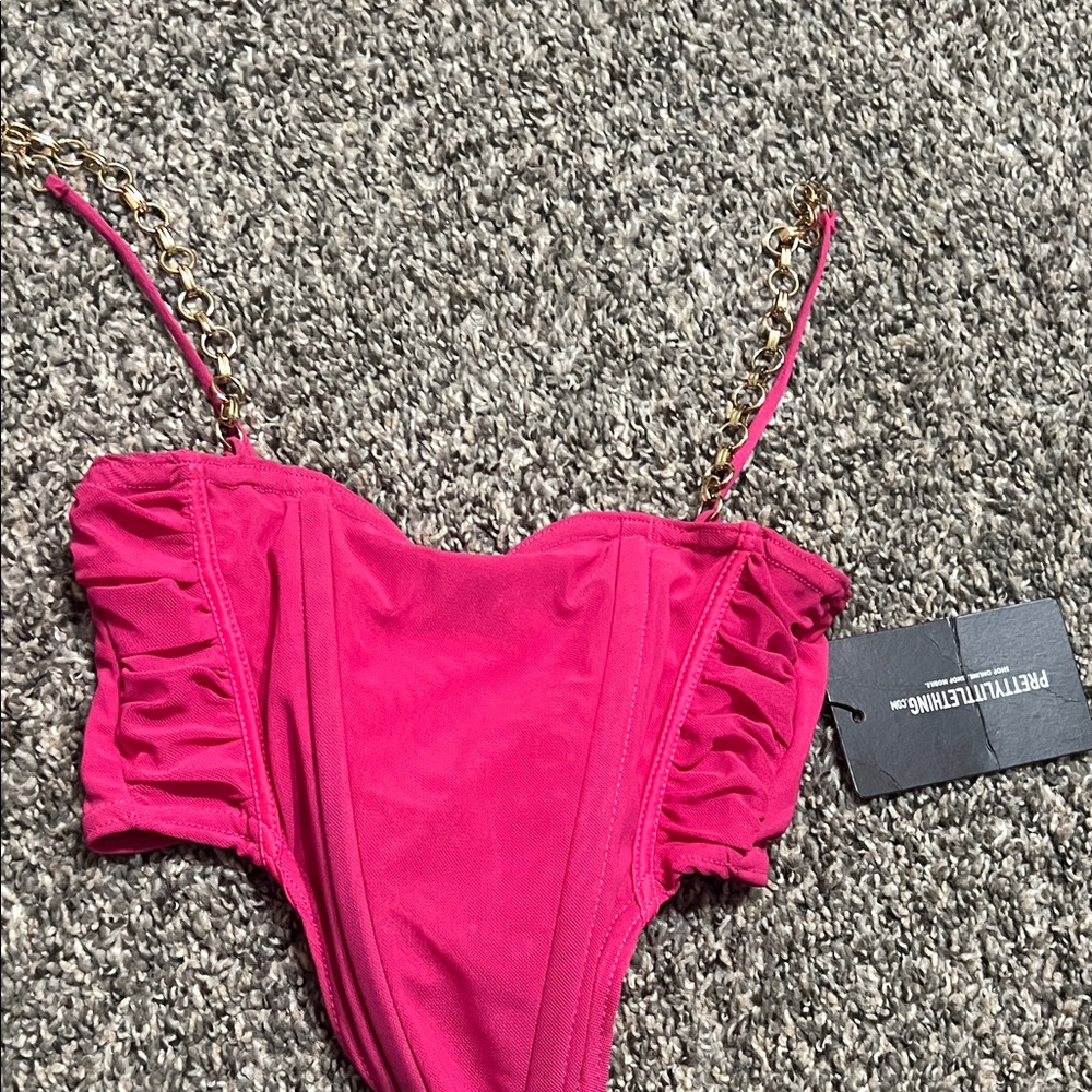 PrettyLittleThing Pink Crop Top with Gold Chain Straps